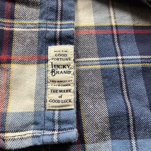 Lucky Brand Shirt Mens Large Flannel Plaid Pearl Snap Saturday Stretch Western - Picture 7 of 9